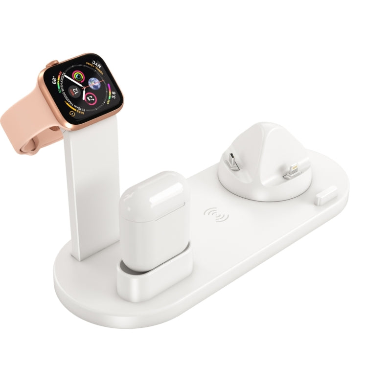 HQ-UD15 5 in 1 8 Pin + Micro USB + USB-C / Type-C Interfaces + 8 Pin Earphone Charging Interface + Wireless Charging Charger Base with Watch Stand (White)