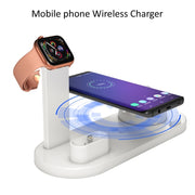 HQ-UD15 5 in 1 8 Pin + Micro USB + USB-C / Type-C Interfaces + 8 Pin Earphone Charging Interface + Wireless Charging Charger Base with Watch Stand (White)