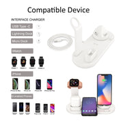 HQ-UD15 5 in 1 8 Pin + Micro USB + USB-C / Type-C Interfaces + 8 Pin Earphone Charging Interface + Wireless Charging Charger Base with Watch Stand (White)