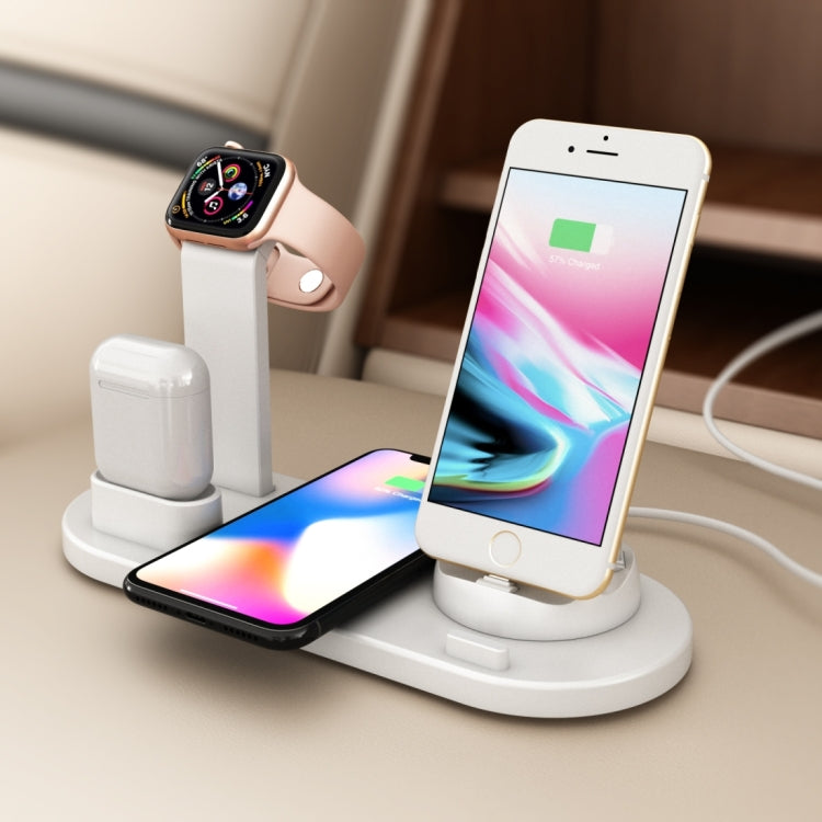 HQ-UD15 5 in 1 8 Pin + Micro USB + USB-C / Type-C Interfaces + 8 Pin Earphone Charging Interface + Wireless Charging Charger Base with Watch Stand (White)