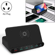 828W 7 in 1 60W QC 3.0 USB Interface + 4 USB Ports + USB-C / Type-C Interface + Wireless Charging Multi-function Charger with Mobile Phone Holder Function, AU Plug(Black) - Multifunction Charger by PMC TechLife | Online Shopping South Africa | PMC TechLife | Buy Now Pay Later Mobicred