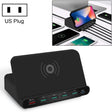 828W 7 in 1 60W QC 3.0 USB Interface + 4 USB Ports + USB-C / Type-C Interface + Wireless Charging Multi-function Charger with Mobile Phone Holder Function, US Plug(Black) - Multifunction Charger by PMC TechLife | Online Shopping South Africa | PMC TechLife | Buy Now Pay Later Mobicred