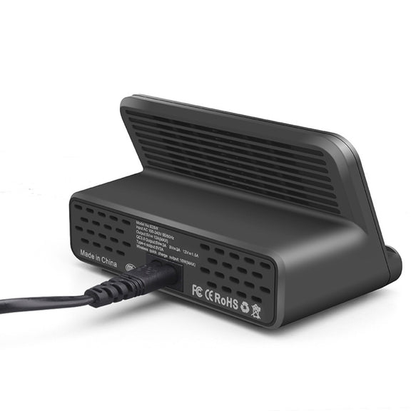 828W 7 in 1 60W QC 3.0 USB Interface + 4 USB Ports + USB-C / Type-C Interface + Wireless Charging Multi-function Charger with Mobile Phone Holder Function, US Plug(Black)
