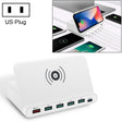828W 7 in 1 60W QC 3.0 USB Interface + 4 USB Ports + USB-C / Type-C Interface + Wireless Charging Multi-function Charger with Mobile Phone Holder Function, US Plug(White) - free shipping - PMC TechLife - Order now!