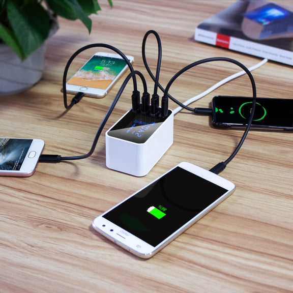 CDA30 20W 3 USB Ports + USB-C / Type-C Ports Multi-function Charger with LED Display, EU Plug