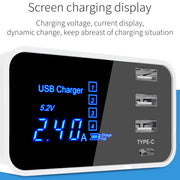 CDA30 20W 3 USB Ports + USB-C / Type-C Ports Multi-function Charger with LED Display, EU Plug