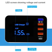 CDA33Q 40W QC 3.0 USB + 3 USB Ports + USB-C / Type-C Ports Multi-function Charger with LED Display, AU Plug