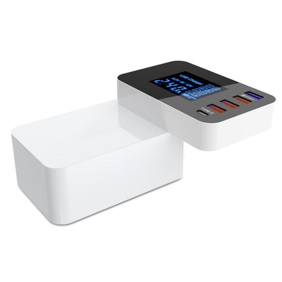 CDA33Q 40W QC 3.0 USB + 3 USB Ports + USB-C / Type-C Ports Multi-function Charger with LED Display, US Plug
