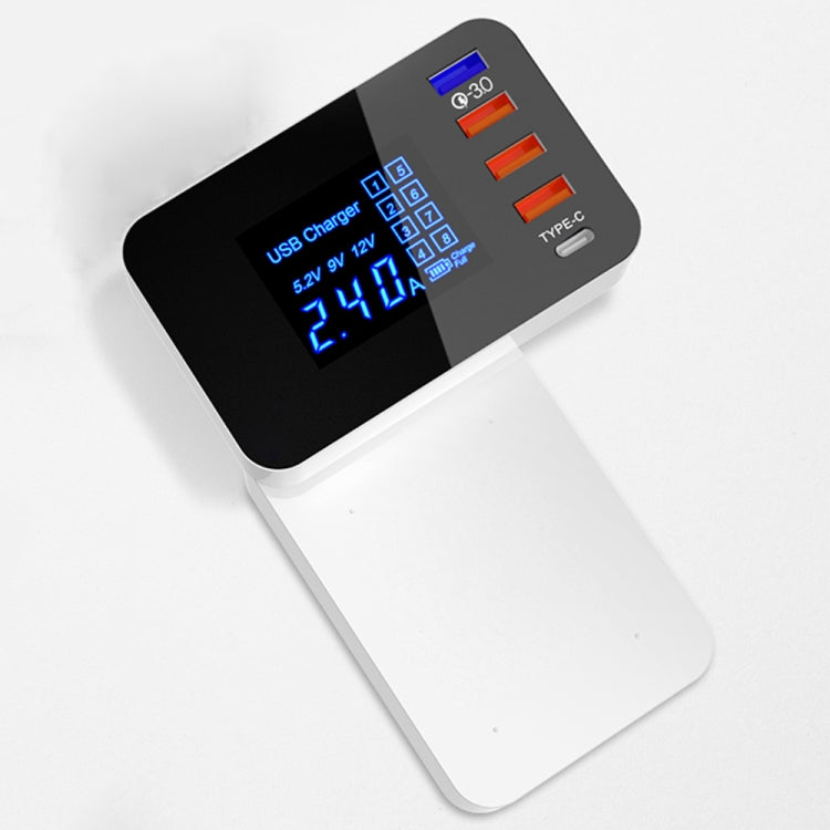 CDA33Q 40W QC 3.0 USB + 3 USB Ports + USB-C / Type-C Ports Multi-function Charger with LED Display, US Plug