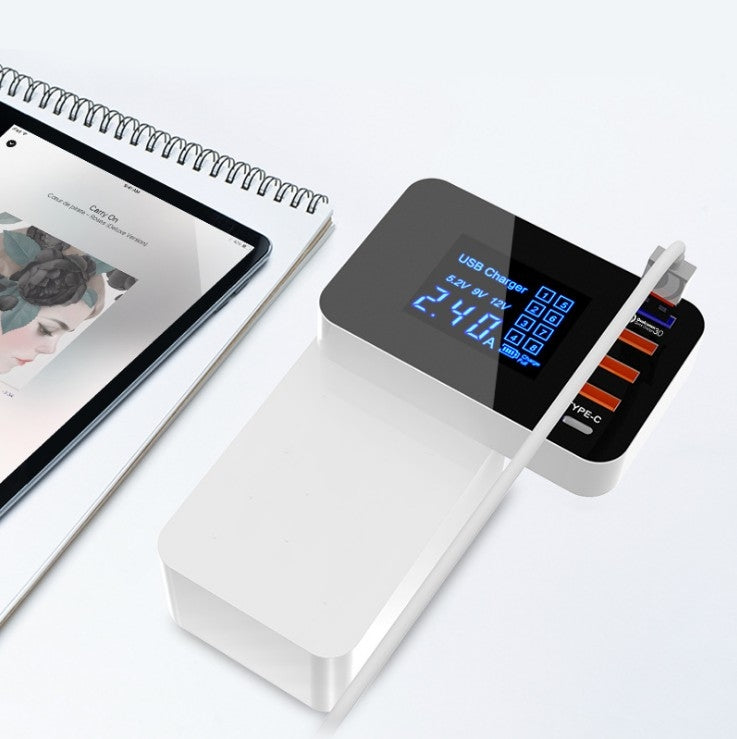 CDA33Q 40W QC 3.0 USB + 3 USB Ports + USB-C / Type-C Ports Multi-function Charger with LED Display, US Plug