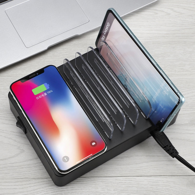 50W 6 USB Ports + 2 USB-C / Type-C Ports + Wireless Charging Multi-function Charger with LED Display & Detachable Bezel, US Plug