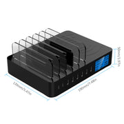 50W 6 USB Ports + 2 USB-C / Type-C Ports + Wireless Charging Multi-function Charger with LED Display & Detachable Bezel, US Plug
