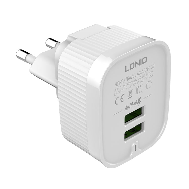 LDNIO A201 2.4A Dual USB Charging Head Travel Direct Charge Mobile Phone Adapter Charger With Micro USB Data Cable(EU Plug)