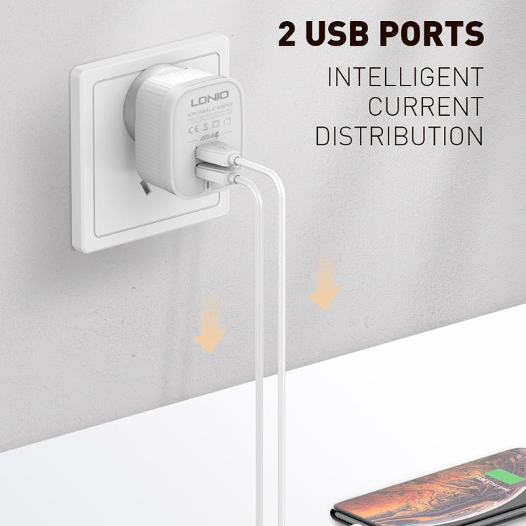 LDNIO A201 2.4A Dual USB Charging Head Travel Direct Charge Mobile Phone Adapter Charger With Micro USB Data Cable(EU Plug)