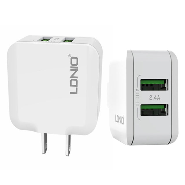 LDNIO A2201 2.4A Dual USB Charging Head Travel Direct Charge Mobile Phone Adapter Charger With 8 Pin Data Cable (US Plug)
