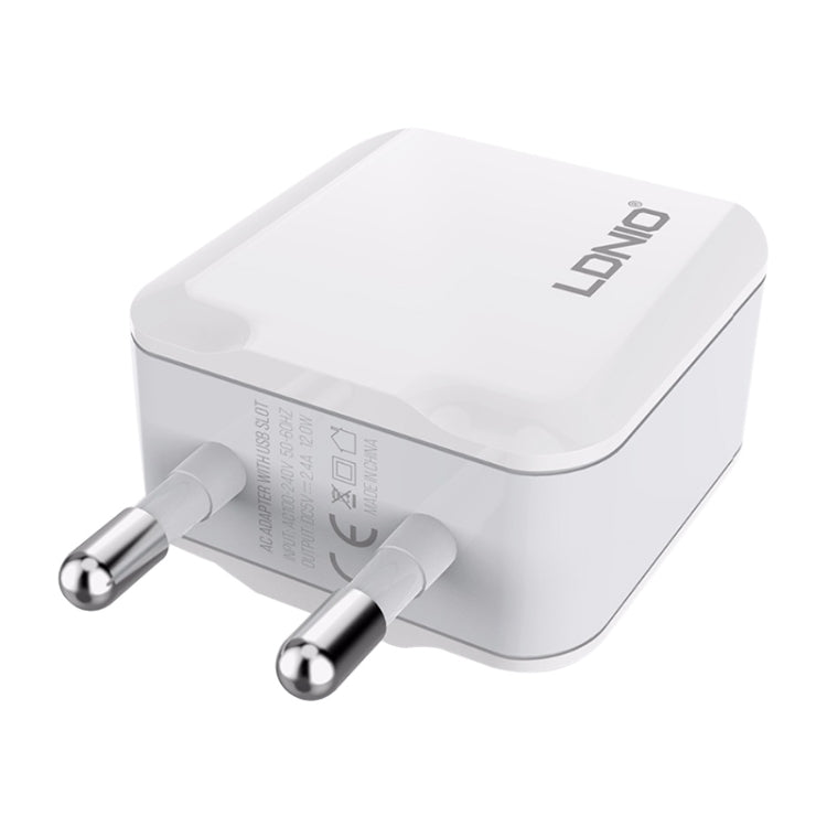 LDNIO A2201 2.4A Dual USB Charging Head Travel Direct Charge Mobile Phone Adapter Charger With Micro Data Cable(EU Plug)