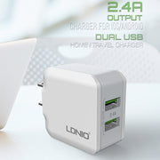 LDNIO A2201 2.4A Dual USB Charging Head Travel Direct Charge Mobile Phone Adapter Charger With Micro Data Cable(EU Plug)