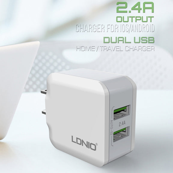 LDNIO A2201 2.4A Dual USB Charging Head Travel Direct Charge Mobile Phone Adapter Charger With Micro Data Cable(EU Plug)