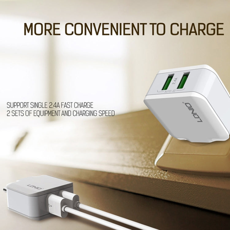 LDNIO A2201 2.4A Dual USB Charging Head Travel Direct Charge Mobile Phone Adapter Charger With Micro Data Cable(EU Plug)