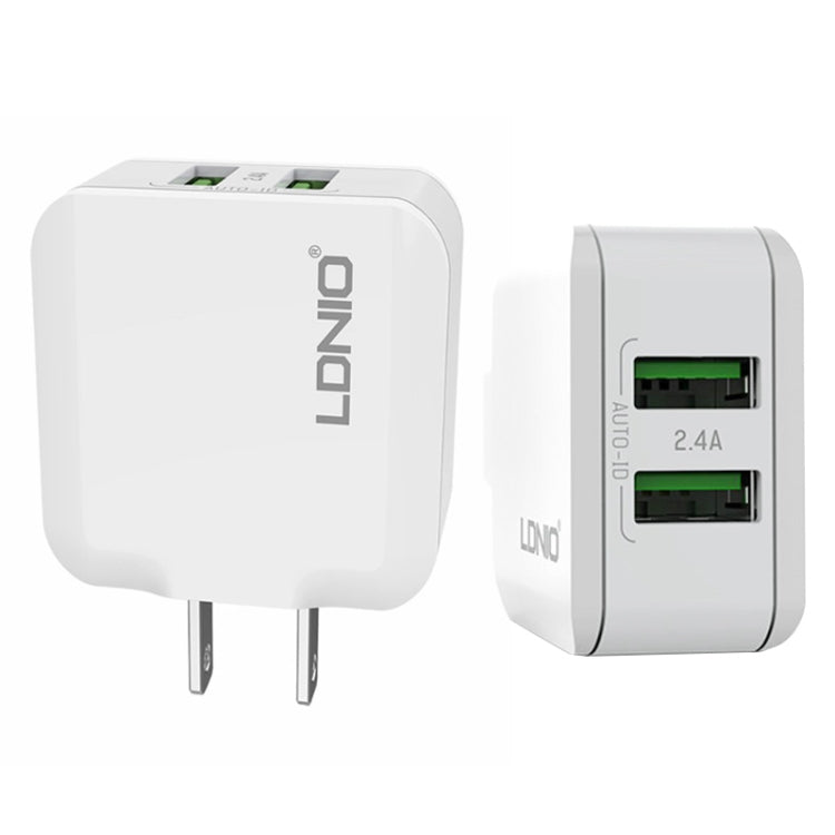 LDNIO A2201 2.4A Dual USB Charging Head Travel Direct Charge Mobile Phone Adapter Charger With Micro Data Cable (US Plug)