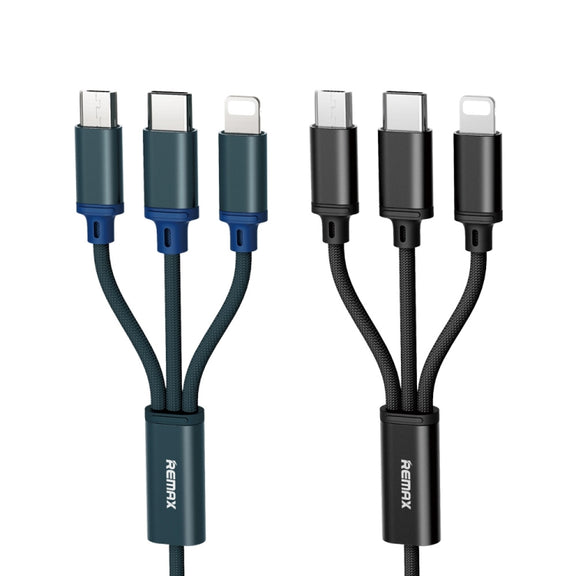REMAX RC-131TH 1m 2.8A 3 in 1 USB to 8 Pin & USB-C / Type-C & Micro USB Charging Cable(Black)