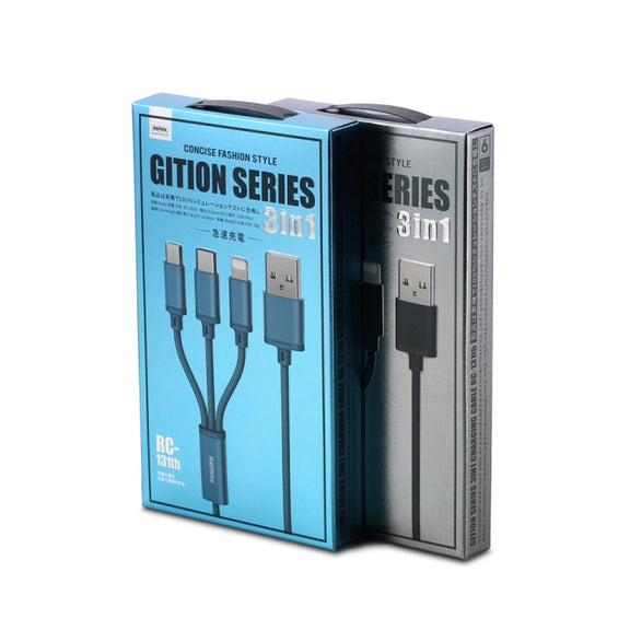 REMAX RC-131TH 1m 2.8A 3 in 1 USB to 8 Pin & USB-C / Type-C & Micro USB Charging Cable(Black)