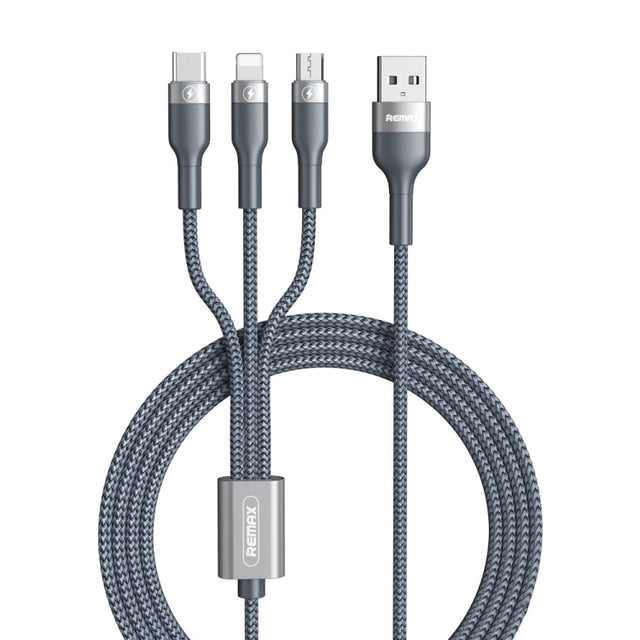 REMAX RC-070TH 1.2m 2A 3 in 1 USB to 8 Pin & USB-C / Type-C & Micro USB Charging Cable(Silver)