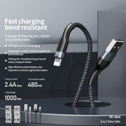 REMAX RC-064i Sury 2 Series 1m 2.4A USB to 8 Pin Data Cable for iPhone, iPad(Black)