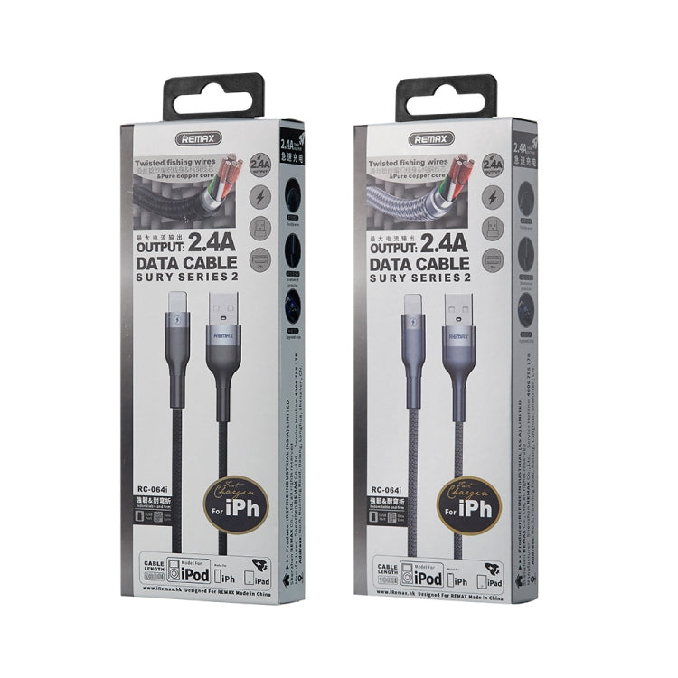 REMAX RC-064i Sury 2 Series 1m 2.4A USB to 8 Pin Data Cable for iPhone, iPad(Silver)