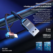 REMAX RC-024i Sury Leyo Series 1.2m 2.4A USB to 8 Pin Data Cable for iPhone, iPad(Black)