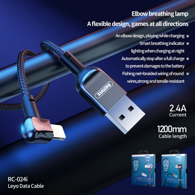 REMAX RC-024i Sury Leyo Series 1.2m 2.4A USB to 8 Pin Data Cable for iPhone, iPad(Black)