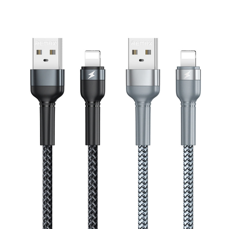REMAX RC-124i 1m 2.4A USB to 8 Pin Aluminum Alloy Braid Fast Charging Data Cable for iPhone, iPad(Black)