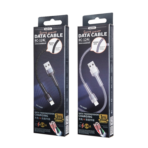 REMAX RC-124i 1m 2.4A USB to 8 Pin Aluminum Alloy Braid Fast Charging Data Cable for iPhone, iPad(Black)