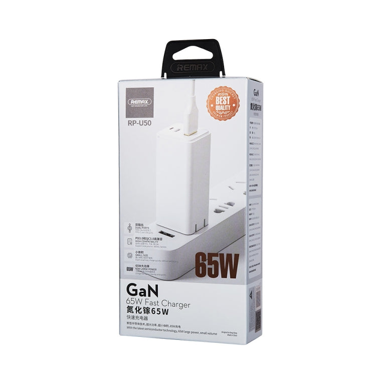 REMAX RP-U50 GaN  65W PD + QC 3.0 Type-C+ USB Port Fast Charger (US)(White)