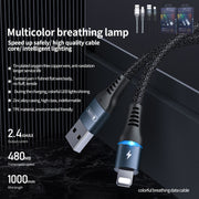 REMAX RC-152I 1m 2.4A USB to 8 Pin Colorful Breathing Data Cable(Black)