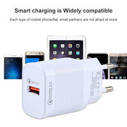 LZ-728 2 in 1 18W QC 3.0 USB Interface Travel Charger + USB to 8 Pin Data Cable Set, EU Plug, Cable Length: 1m(White)