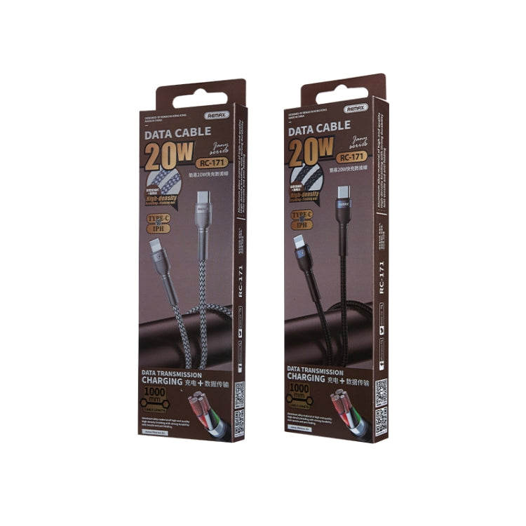 REMAX RC-171 Jany Series 1m PD20W USB to 8 Pin Aluminum Alloy Braid Fast Charging Data Cable (Black)