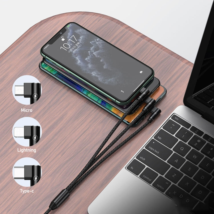 REMAX RC-167th 3 in 1 2.1A USB to 8 Pin + USB-C / Type-C + Micro USB Range Series Elbow Charging Cable, Cable Length: 1m (Black)