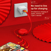 K042 1.2m 3A 3 in 1 USB to 8 Pin + USB-C / Type-C + Micro USB Bull Head Retractable Data Cable