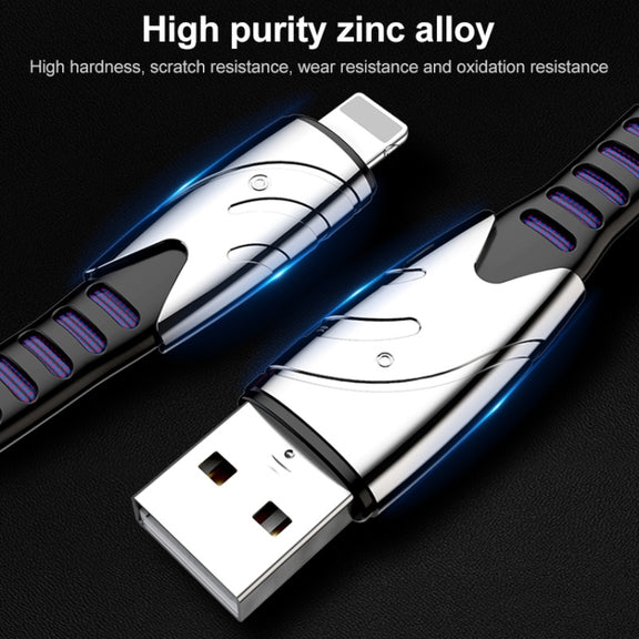 K051 1.2m 3 in 1 USB to 8 Pin + USB-C / Type-C + Micro USB Shark Fabric Data Cable(Blue)
