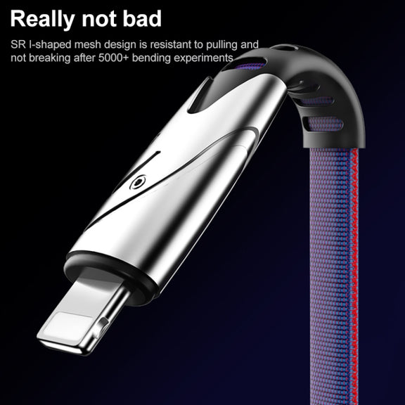 K051 1.2m 3 in 1 USB to 8 Pin + USB-C / Type-C + Micro USB Shark Fabric Data Cable(Blue)