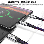 K051 1.2m 3 in 1 USB to 8 Pin + USB-C / Type-C + Micro USB Shark Fabric Data Cable(Blue)