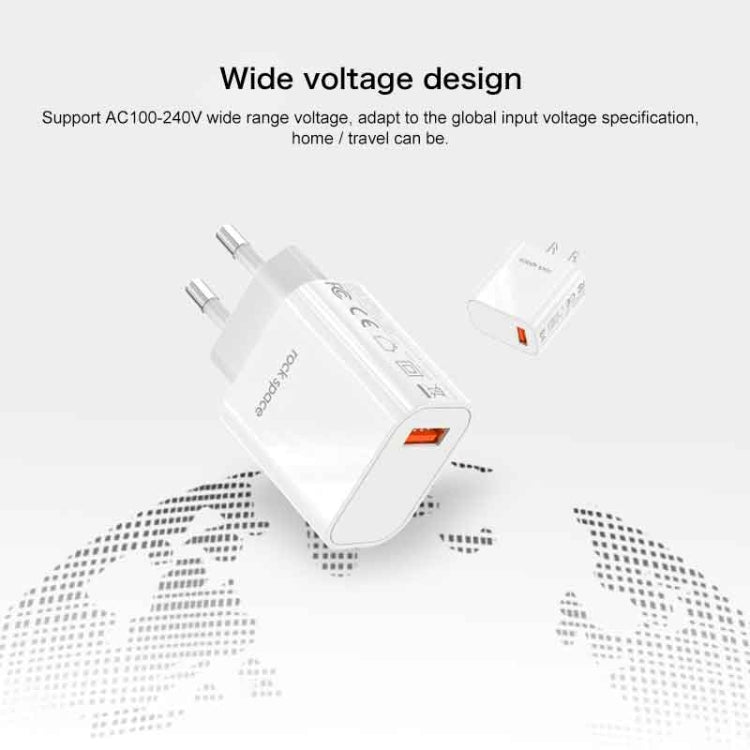 ROCK SPACE HGF-058U-A T48 QC3.0 USB Single Port Travel Charger, US Plug
