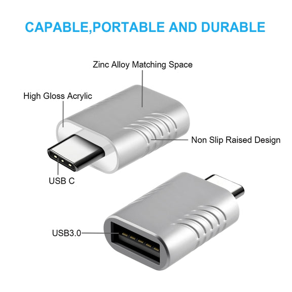 2 PCS SBT-148 USB-C / Type-C Male to USB 3.0 Female Zinc Alloy Adapter(Space Silver)