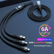 ADC-138 66W 3 in 1 USB to 8 Pin + Micro USB + USB-C / Type-C Fast Charging Braided Data Cable, Cable Length: 1.2m(Grey)
