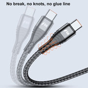 ADC-138 66W 3 in 1 USB to 8 Pin + Micro USB + USB-C / Type-C Fast Charging Braided Data Cable, Cable Length: 1.2m(Grey)