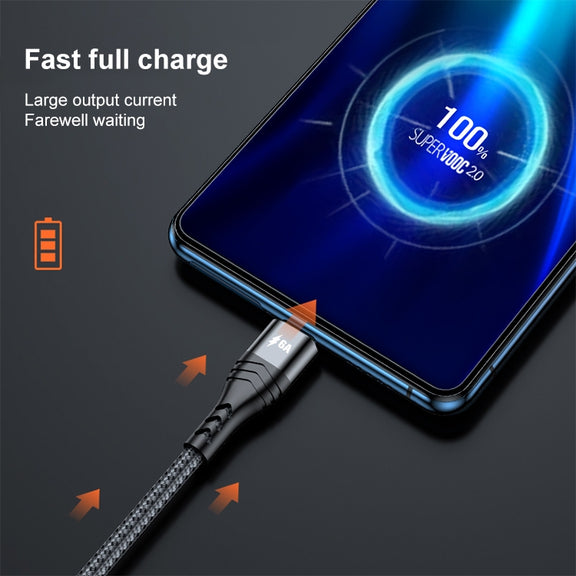 ADC-138 66W 3 in 1 USB to 8 Pin + Micro USB + USB-C / Type-C Fast Charging Braided Data Cable, Cable Length: 1.2m(Black)