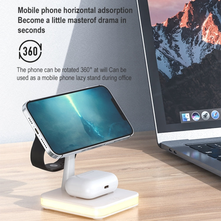 991 3 in 1 15W Electromagnetic Induction Wireless Fast Charging with 360 Degree Rotating Holder(White)
