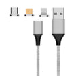 M11 3 in 1 5A USB to 8 Pin + Micro USB + USB-C / Type-C Nylon Braided Magnetic Data Cable, Cable Length: 2m (Silver) - Charging Cable & Head by PMC TechLife | Online Shopping South Africa | PMC TechLife | Buy Now Pay Later Mobicred