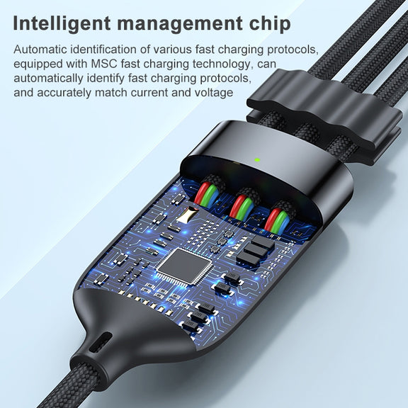 ADC-66 5A 66W 3 in 1 USB to 8 Pin + Micro USB + USB-C / Type-C Fast Charging Braided Data Cable, Cable Length: 1.2m